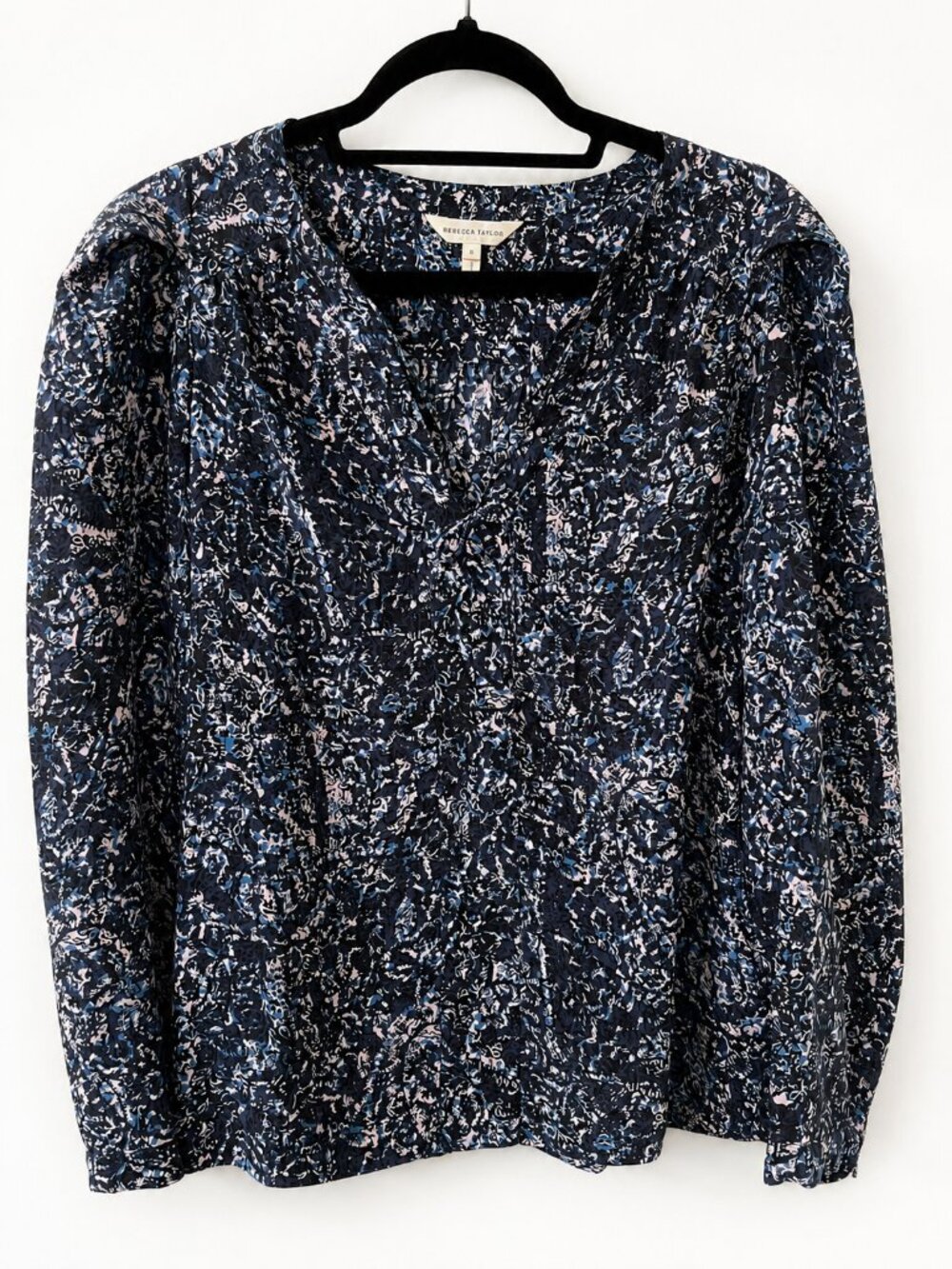 Rebecca Taylor Silk Long Sleeve Blouse in Navy, Size 8 - Picture 2 of 11